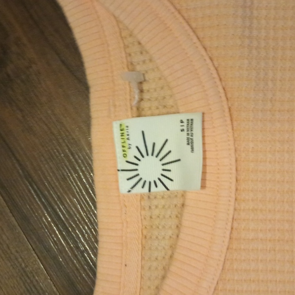 Aerie Off Line Pink Disco Dance Club Loose Fit Waffle Knit Thermal Top A39 - Picture 2 of 5
